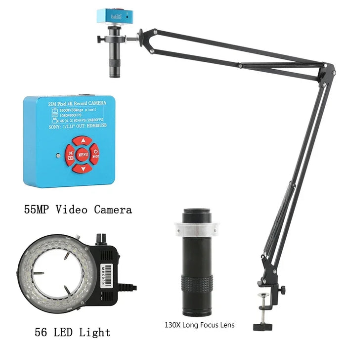 55MP 48MP 4K 1080P HDMI USB Video Microscope Camera 1-130X Infinitely Far C Mount Lens LED Light for Digital Image Acquisition