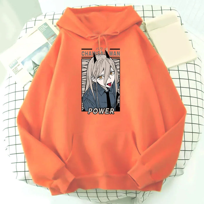 Anime Chainsaw Man Power Kawaii Print Plus Size Hoodie Women Sweatshirts Harajuku Autumn Winter Warm Female Sweatwear Clothing