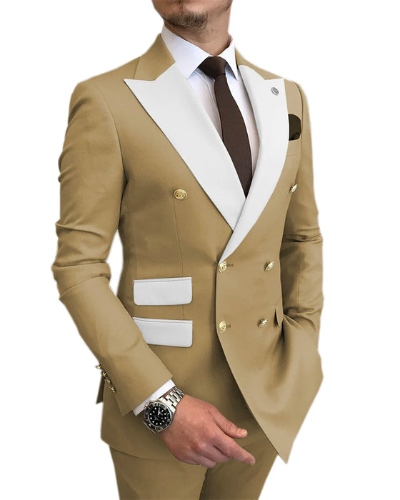 Costumes Pour Hommes Light Blue Smoking Jacket Pants Gold Buttons Party Tuxedo Dress Double Breasted Men Suits For Wedding Groom