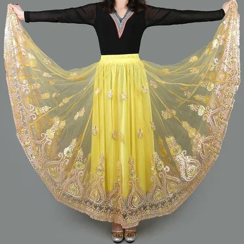 Embroider Chinese Traditional Dance Skirt for Women National  Spanish Flamenco Skirts Vintage Tibetan Dancewear Folk Outfit
