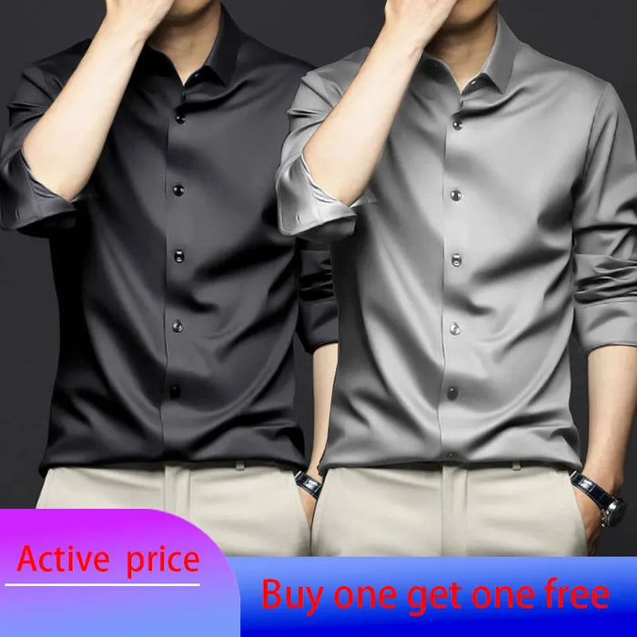 6XL Spring/Summer Formal Men's Fashion long-sleeved shirt Luxury wrinkle-proof non-ironed solid color business casual ice silk