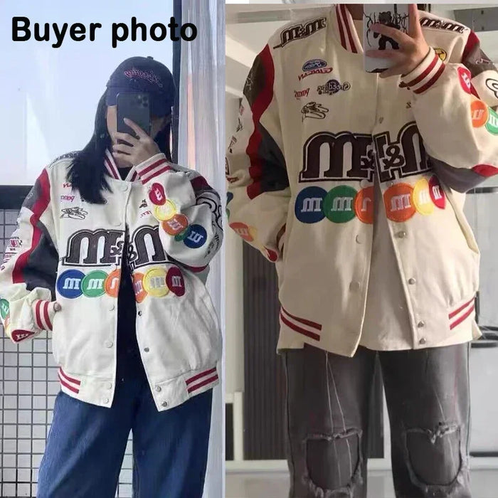 Bomber Jacket Men Women Hip Hop Embroidery Motorcycle Loose Baseball Coat Casual High Quality Street Racing Varsity Outwear New