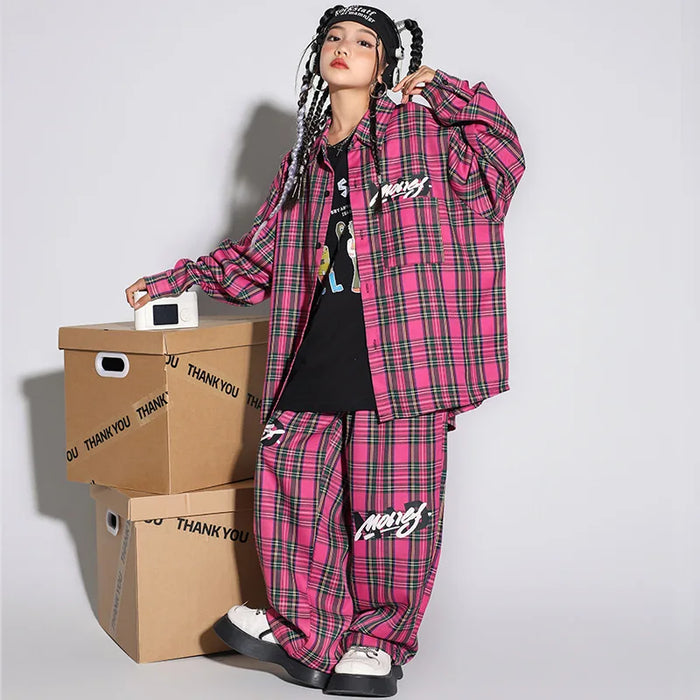 Street Dance Children's Trendy Clothes Loose Checkerboard Set Boys and Girls Hip Hop Performance Clothing Jazz Dance Clothing