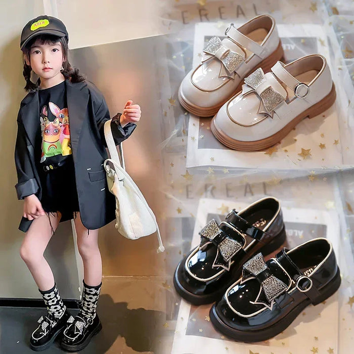 Children‘s Leather Shoes for Toddlers Girls Party Flats Kids Loafers Bowtie 4-9y New Arrival TB2308