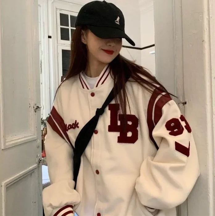 Men's spring and autumn baseball uniform Y2K retro trend leather jacket heavy industry embroidery white short coat ins hot sale