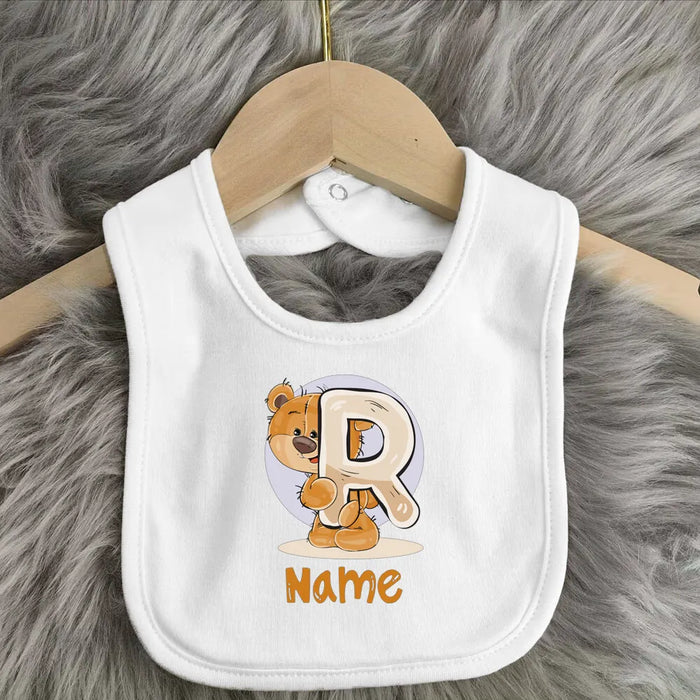 Personalised Baby Bibs Custom Initial Wite Name Boy Girl Cotton Bib  Newborn Saliva Towel Cute Bear Print Bib Baby Shower Gift