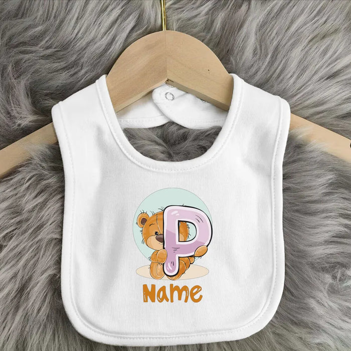 Personalised Baby Bibs Custom Initial Wite Name Boy Girl Cotton Bib  Newborn Saliva Towel Cute Bear Print Bib Baby Shower Gift