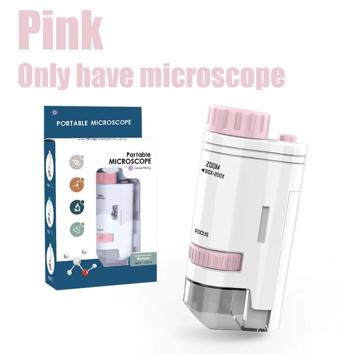 60-200X Children Microscope Pocket Microscope with LED Light Portable Electric Mini High Definition Science Microscope Outdoor