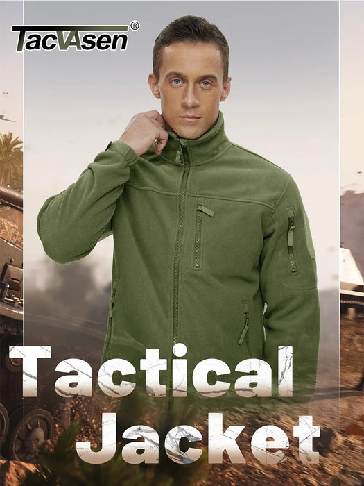 TACVASEN Men's Fleece Jacket Full Zip Tactical Jackets Outdoor Hiking Coats with Zipper Pockets Work Jacket Windbreaker Overcoat