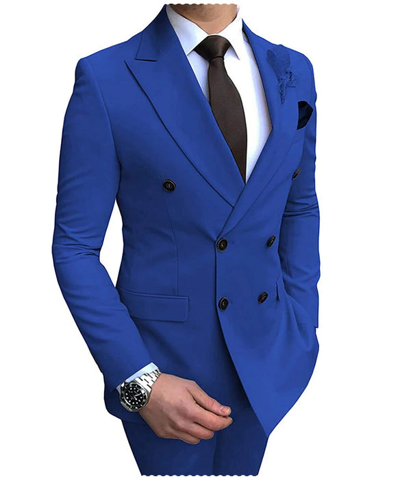 2024 New Beige Men's Suit 2 Pieces Double Breasted Notch Lapel Flat Slim Fit Casual Tuxedos For Wedding(Blazer+Pants)