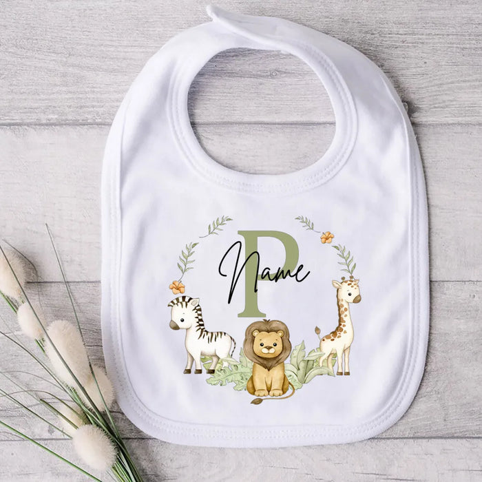 Personalised Baby Bib Safari Animals Bibs Initial with Name Newborn Wild One Birthday Gifts Infant Saliva Towel Baby Shower Gift