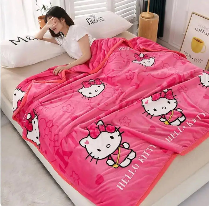 Sanrio hello Kitty Bedding Set Flannel Quilt Cover baby Pillowcase Sheets Winter Cartoon Coral Fleece girl comforter duvet