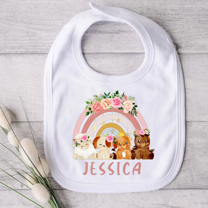Personalised Baby Bibs Custom Animal with Name Boys Girls Cotton Bib Newborn Saliva Towel newborn wild one Infant Shower Gifts