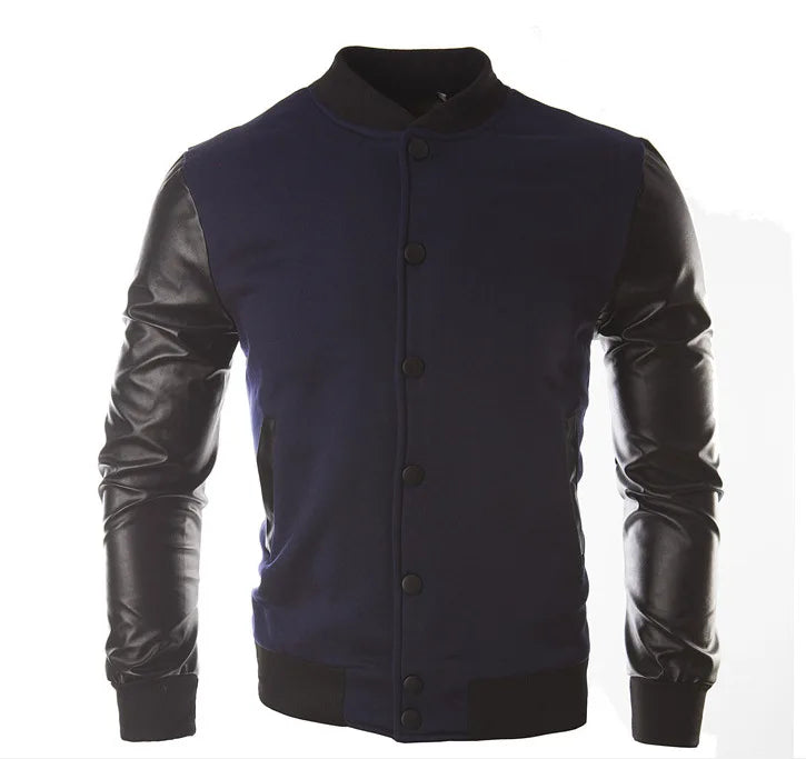 Custom Your Logo Pu Leather Sleeve Men's Patchwork Baseball Jacket Winter Autumn Male Outdoor Coat Streetwear