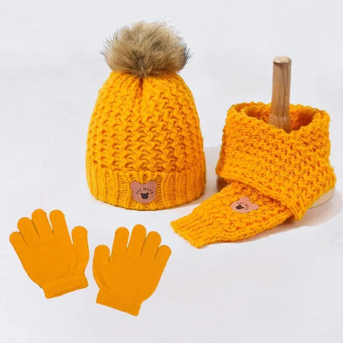 3Pcs Kids Hat Scarf and Snow Gloves Set Winter Knit Warm Soft Outdoor for Boys Girls and Toddlers