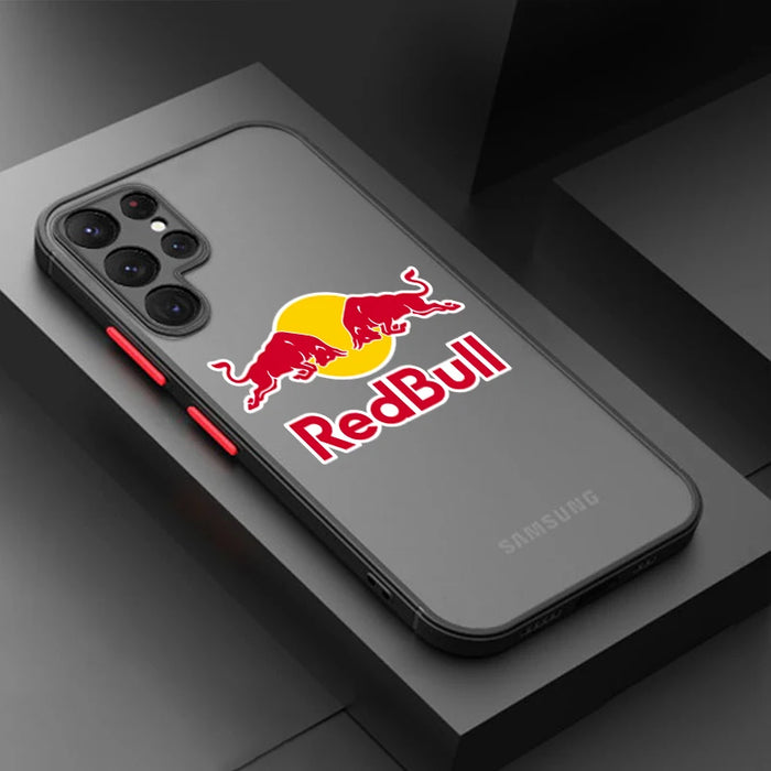 RED Energy drink Bull For Samsung S23 S22 S21 S20 FE S10 S9 Note 20 10 Ultra Lite Pro Plus Frosted Translucent Phone Case