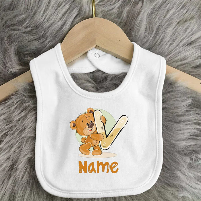 Personalised Baby Bibs Custom Initial Wite Name Boy Girl Cotton Bib  Newborn Saliva Towel Cute Bear Print Bib Baby Shower Gift