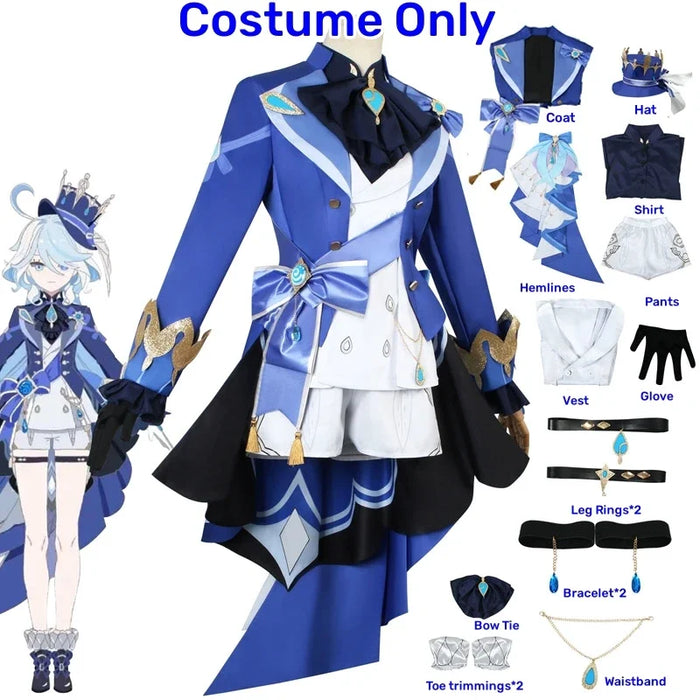 Game Impact Furina Focalors Cosplay Costume Anime Full Set With Hat Fontaine Focalors Halloween Costumes for Women