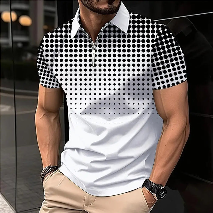 New Summer T Shirts for Men 2023 Short Sleeve Turn-down Collar Letter Printing Button Striped Polo Tees Fashion Pullover Tops