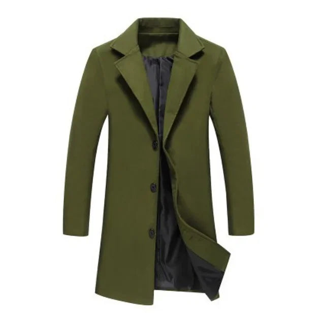 Autumn Winter Fashion Men's Woolen Coats Solid Color Single Breasted Lapel Long Coat Jacket Casual Overcoat Plus Size 5 Colors