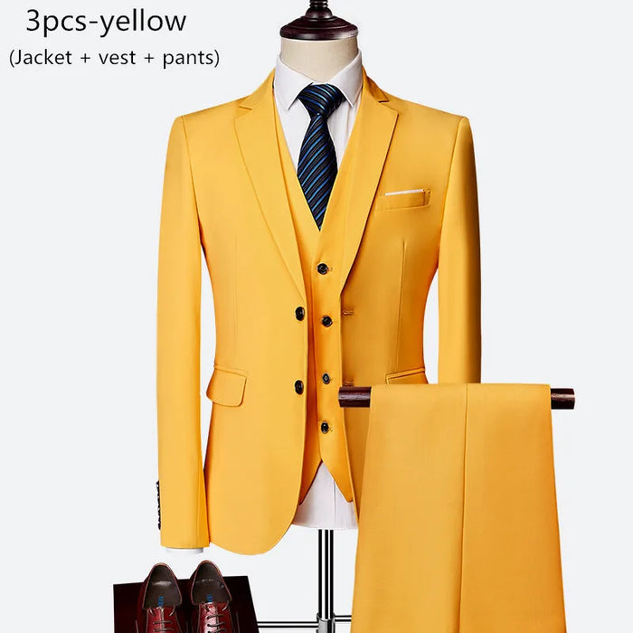Luxury 3 piece men's wedding suit fashion men's slim solid color business office suit sets large size men Blazer+ pants + vest