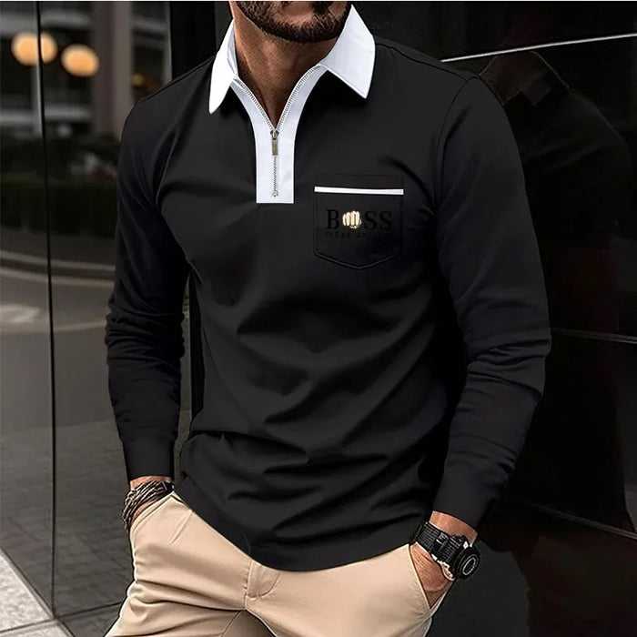 New men's autumn and winter leisure printed long sleeve POLO shirt High quality lapel button down T-shirt European size long sle