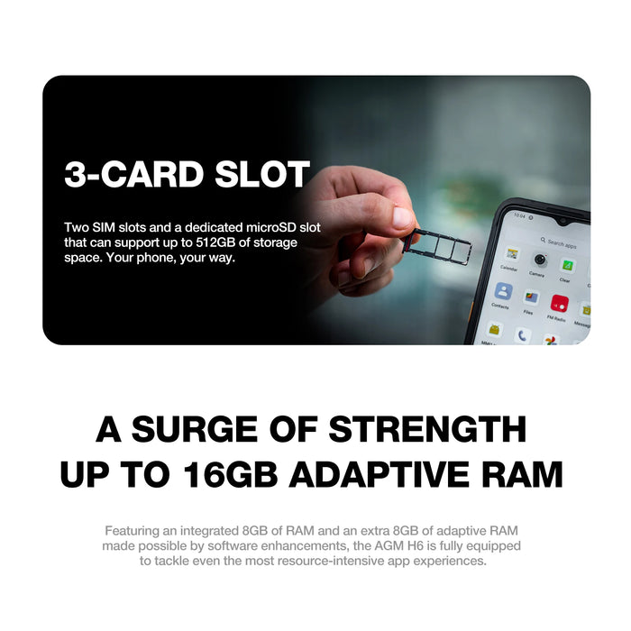 AGM H6 Rugged Machine 8G RAM 256G ROM  50MP Camera Waterproof Drop proof  6.56inch HD+ Display With NFC 4900mah battery