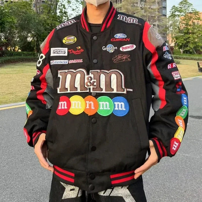 Bomber Jacket Men Women Hip Hop Embroidery Motorcycle Loose Baseball Coat Casual High Quality Street Racing Varsity Outwear New