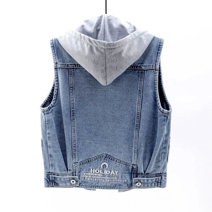 New Denim Vest Women's Spring Autumn Clothes Sleeveless Wild Tops Short Hooded Jacket Women Denim Jeans Vest Jacket Female