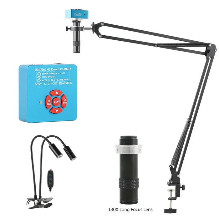 55MP 48MP 4K 1080P HDMI USB Video Microscope Camera 1-130X Infinitely Far C Mount Lens LED Light for Digital Image Acquisition