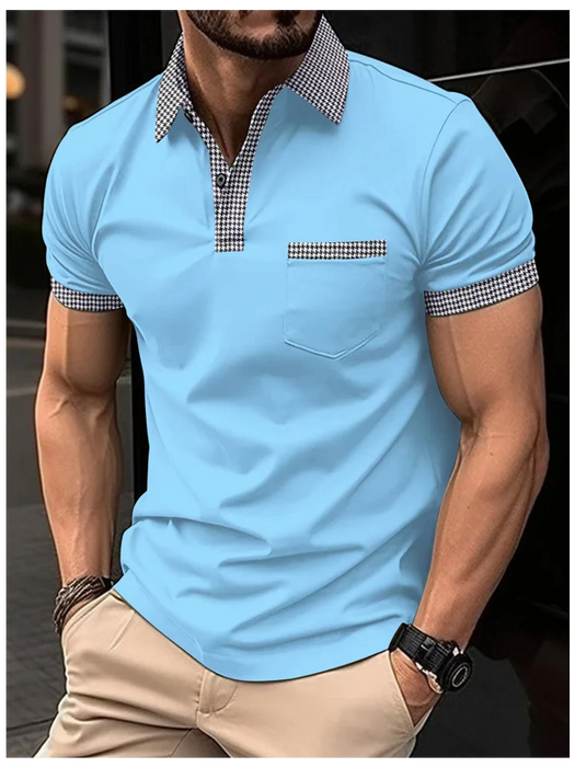 2023 Fashion Men's Short Sleeve Polo Shirt Man Plaid Collar POLO Tee Male Casual Collar T-Shirt Clothing