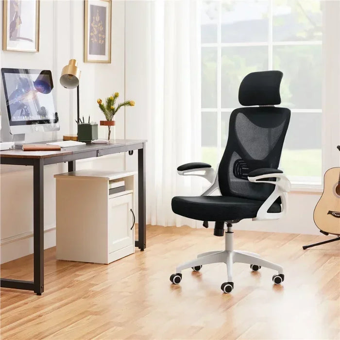 High Back Ergonomic Mesh Office Chair with Adjustable Padded Headrest, White/Black  Furniture