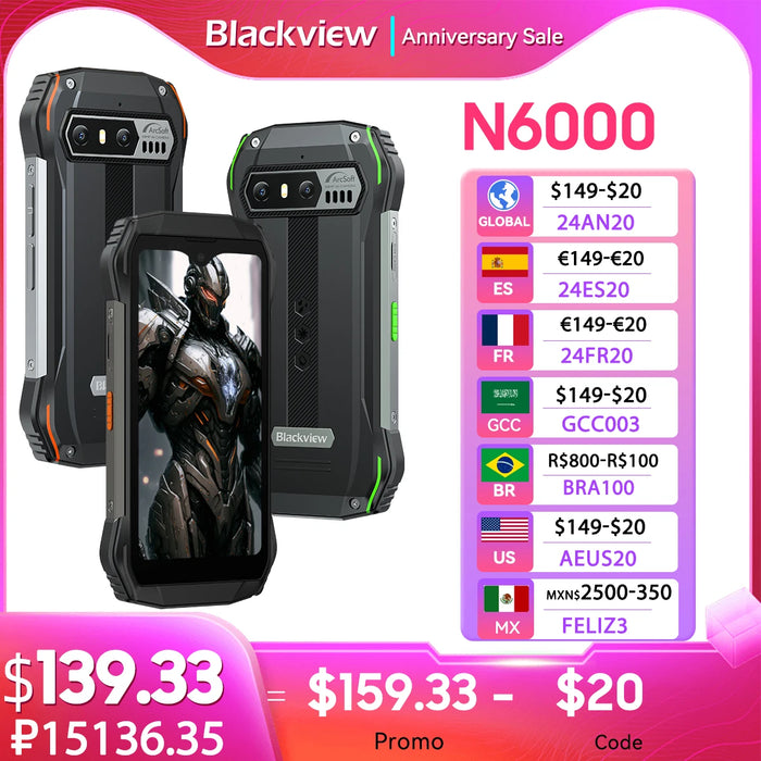 [World Premiere] Blackview N6000 Rugged Machine 4.3" Display Android 13, Helio G99 Octa Core, 16GB 256GB, 48MP Cameras, NFC
