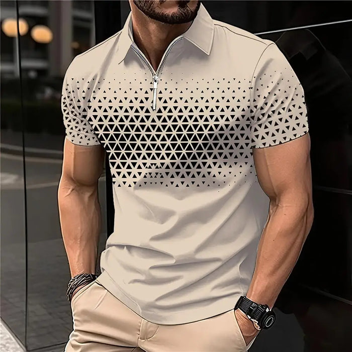 New Summer T Shirts for Men 2023 Short Sleeve Turn-down Collar Letter Printing Button Striped Polo Tees Fashion Pullover Tops