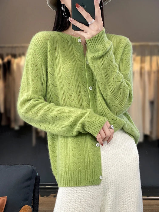 Wool Cardigan Womens Clothing O-neck Sweater Mujer Long Sleeve Tops Knitwears Korean Fashion Style New In Outerwears Crochet