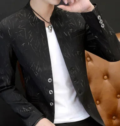 HOO 2024 Men 's casual collar blazers  youth handsome trend Slim print blazers   5XL   6XL