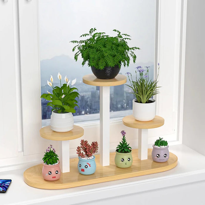 Flower Rack Balcony Bay Window Bedroom Succulent Flower Pot Rack Solid Wood Minimalist Office Desktop Storage Rack