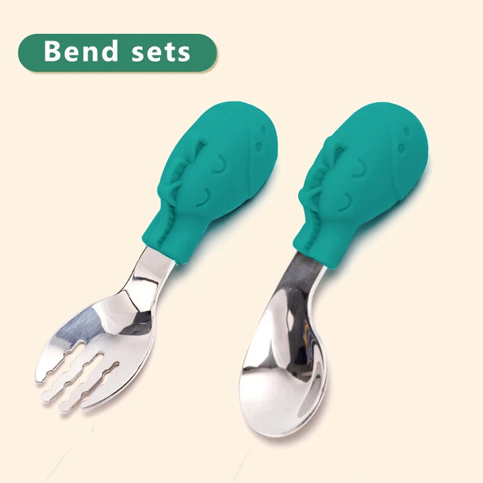 Baby Gadgets Tableware Set Children Utensil Stainless Steel Toddler Dinnerware Cutlery Cartoon Infant Food Feeding Spoon Fork