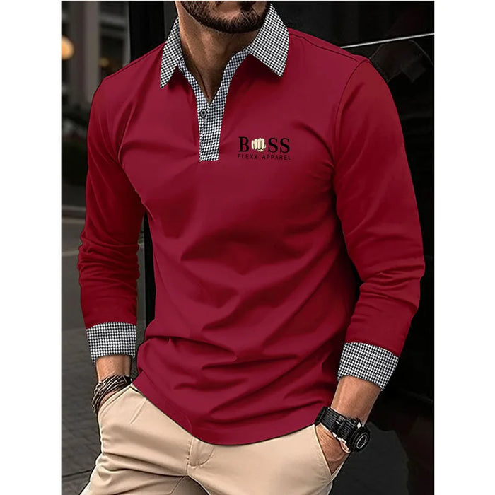 New men's autumn and winter leisure printed long sleeve POLO shirt High quality lapel button down T-shirt European size long sle