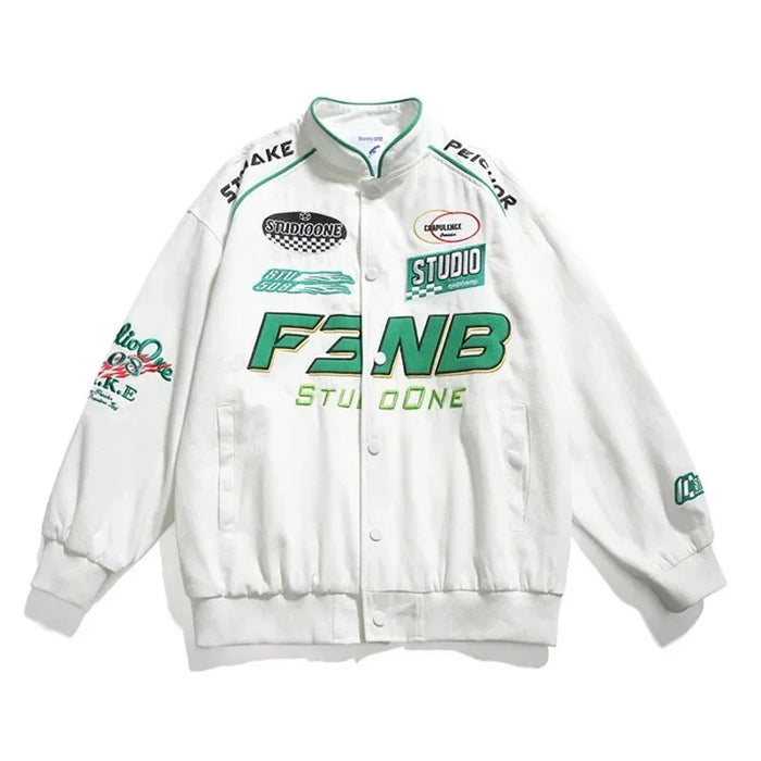 Bomber Jacket Men Women Hip Hop Embroidery Motorcycle Loose Baseball Coat Casual High Quality Street Racing Varsity Outwear New