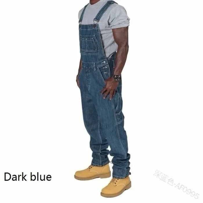 Mens Jeans 2023 Overalls Men Pockets Casual Loose Long Denim Pants Slim Splice Straight Rompers Autumn Plus Size Long Jeans Men