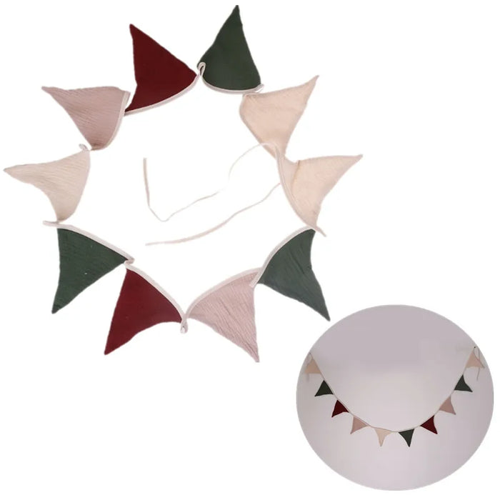 Cotton Bunting Banner Triangle Flags Baby Garland Flag for Baby Shower Party Decor Newborn Photography Props Hanging Banner