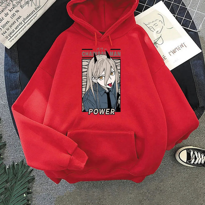Anime Chainsaw Man Power Kawaii Print Plus Size Hoodie Women Sweatshirts Harajuku Autumn Winter Warm Female Sweatwear Clothing