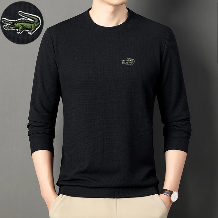 High quality Men's Long Sleeve T-shirt Spring And Autumn Cotton Embroidered Polo Shirt Lapel Men's Clothing Base Shirt Loose