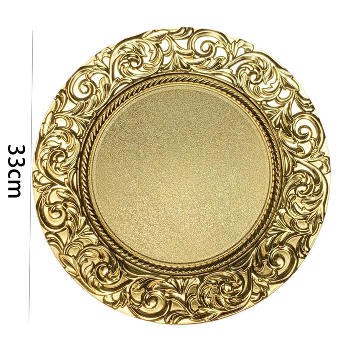 6pcs Plastic Gold Charger Plates 13" Round Patterned Placemat Dinner Serving Tray Wedding Christmas Decor Table Place Setting