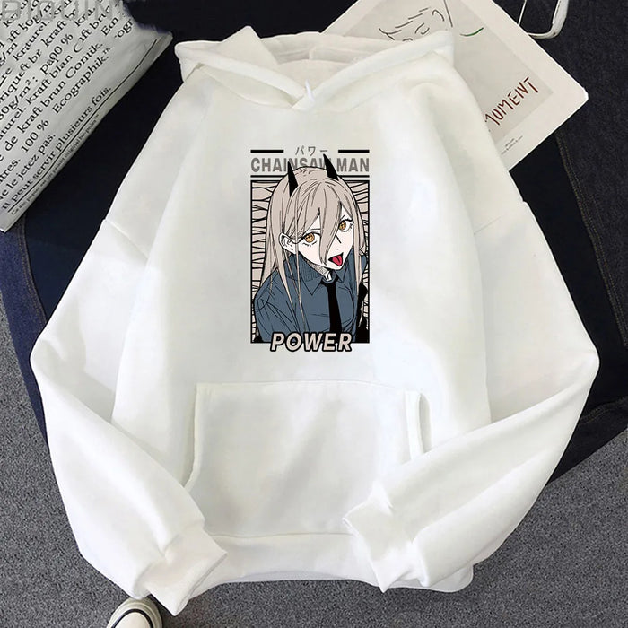 Anime Chainsaw Man Power Kawaii Print Plus Size Hoodie Women Sweatshirts Harajuku Autumn Winter Warm Female Sweatwear Clothing
