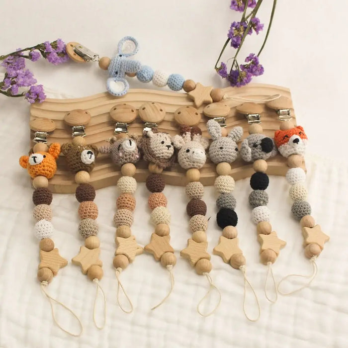 Children Nipple Holder Clips Baby Pacifier Chain Baby Teether Toys Straps Pacifier Holder Clips Crochet Animal Pacifier Clips