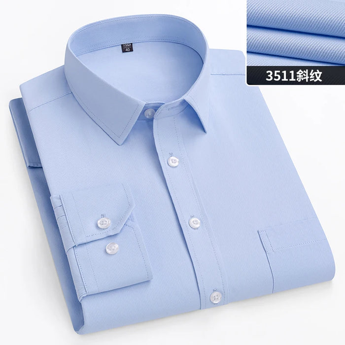 Autumn Men Office Shirt Long Sleeve Loose Plus Size 10XL 11XL 9XL Formal Dress Shirts Business Blue Black Solid Patchwork 160KG