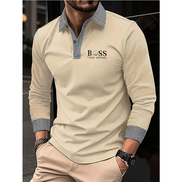 New men's autumn and winter leisure printed long sleeve POLO shirt High quality lapel button down T-shirt European size long sle