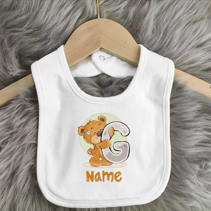Personalised Baby Bibs Custom Initial Wite Name Boy Girl Cotton Bib  Newborn Saliva Towel Cute Bear Print Bib Baby Shower Gift